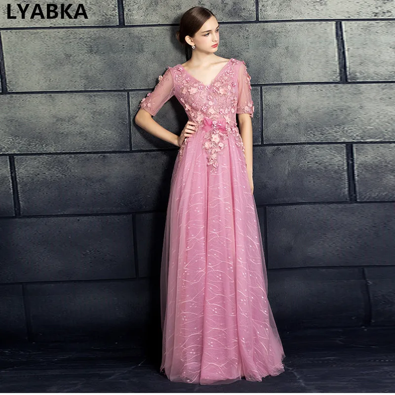 Сексуальное вечернее платье с v образным вырезом Robe De Soiree Abendkleider розовое Тюлевое
