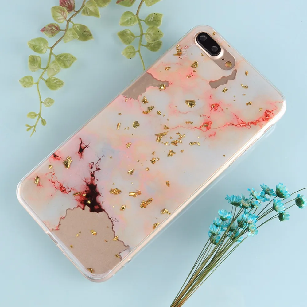 Чехол для телефона iPhone 8 Plus &amp 7 с мраморным узором и золотой фольгой защитная