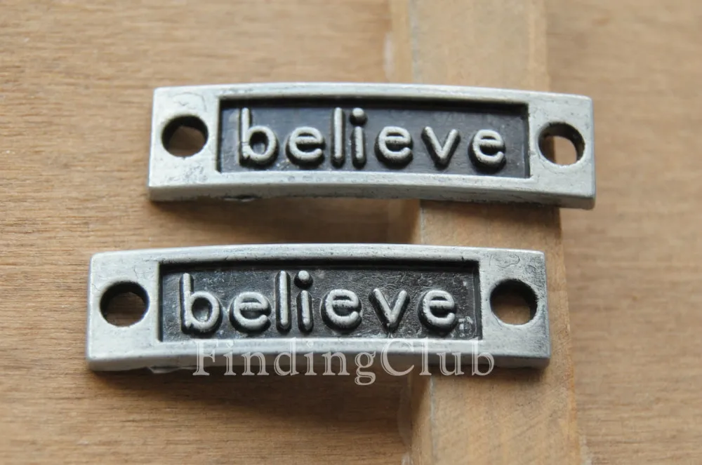 

15pcs Black Letter Believe Connector Inspiration Charms Metal Bracelet Necklace Jewelry Findings A466 SALE