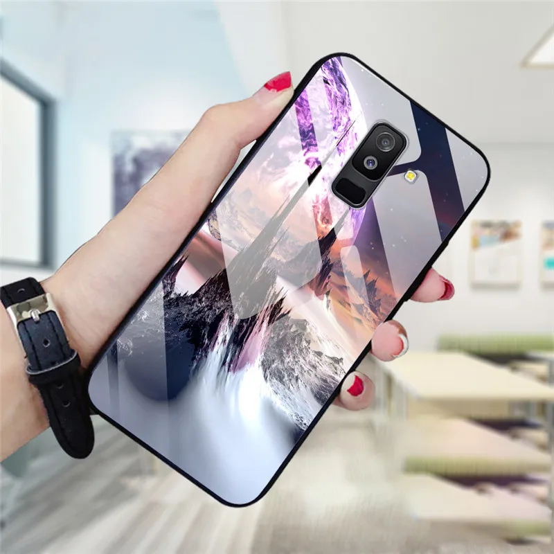 Для samsung Galaxy A6 Plus чехол из закаленного стекла с изображением планеты Космос чехол-накладка для samsung A6 Plus A605F+ жесткий чехол из поликарбоната