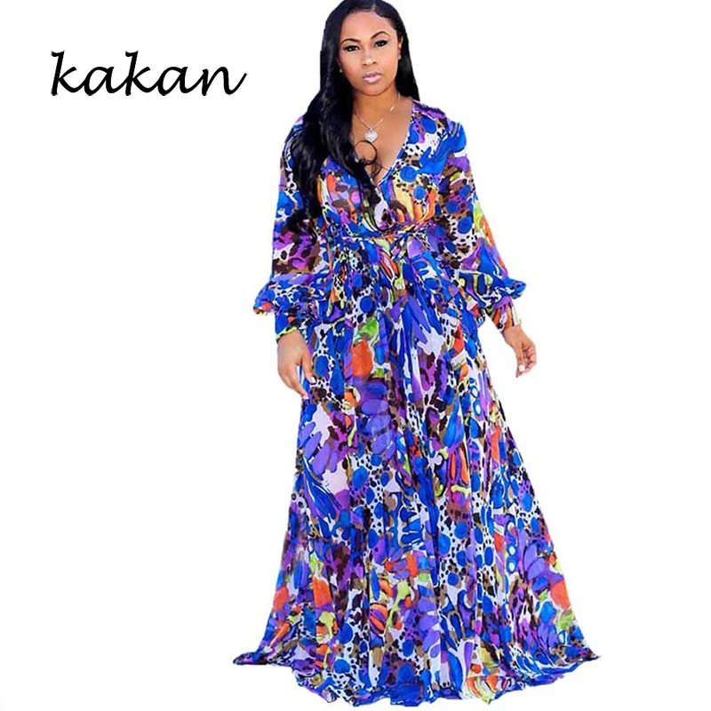 Женское шифоновое платье с принтом Kakan длинное пляжное большого размера в