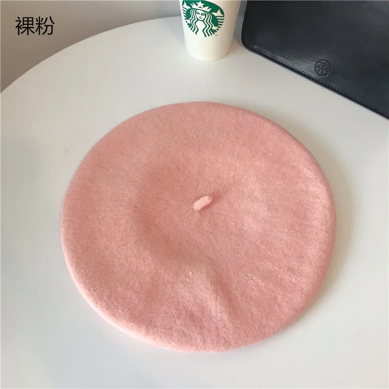 Новые фетровые шерстяные однотонные береты, женские шапки, женские шапки для художников, универсальные теплые шапки для художников