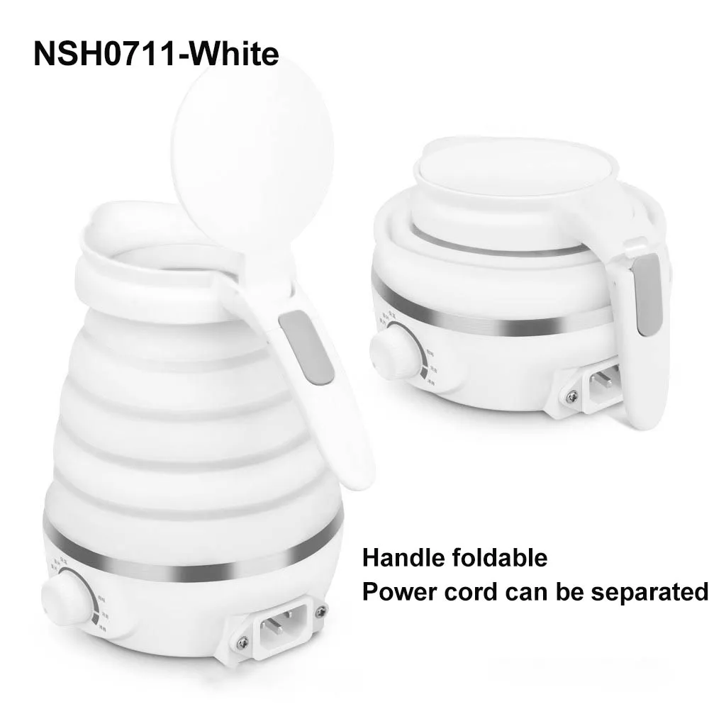 NSH0711-White 0.6л складной Электрический мини-чайник для путешествий, портативный домашний чайник для воды, складной многофункциональный кипяченый чайник 100-240 В - Цвет: NSH0711-White