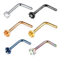 1pc 20g steel nose ring nariz earrings nostril piercings square gem nose screw curved prong nose stud ring piercing body jewelry