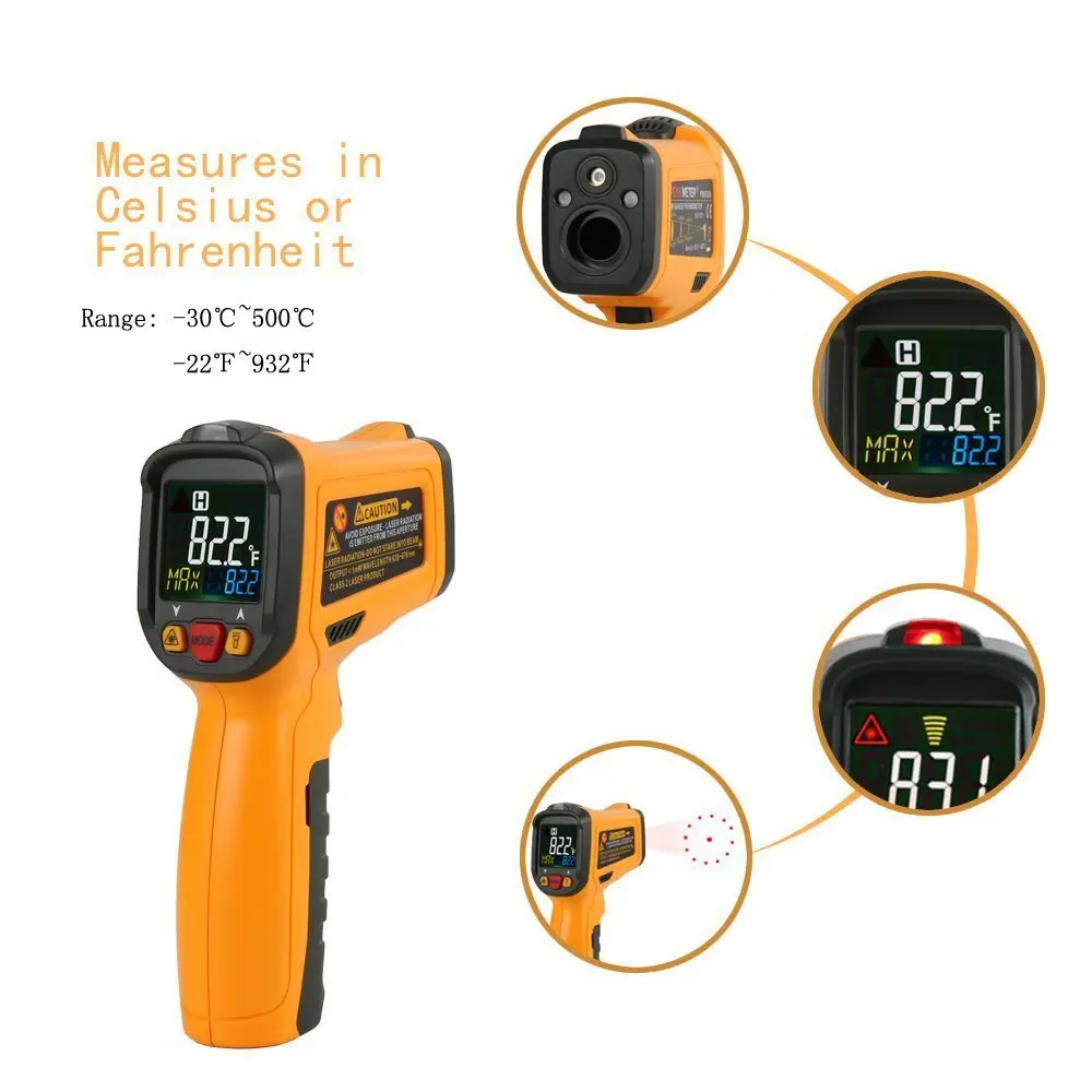 PEAKMETER PM6530B лазерный ЖК-цифровой инфракрасный термометр измеритель температуры пистолет точка-50~ 550 градусов Бесконтактный термометр