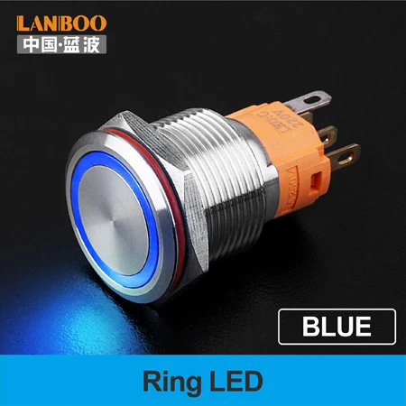 Blue LED Ring LANBOO 19 мм плоский символ Led освещенный мгновенный или самоблокирующийся металлический кнопочный переключатель с IP65 - Цвет: Blue LED Ring