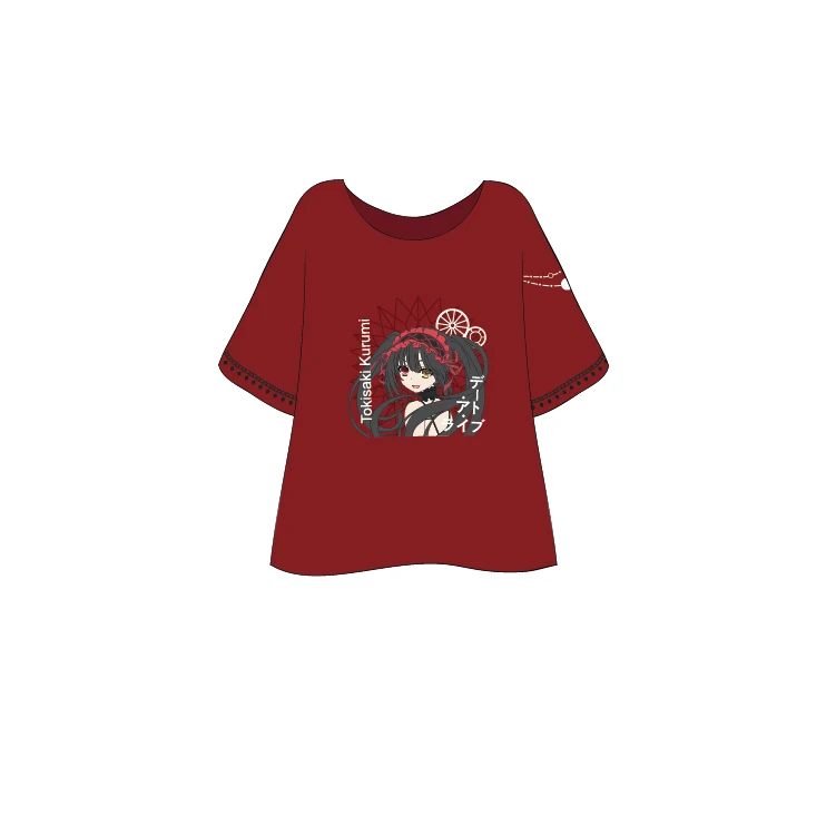 Red T-shirt Аниме Дата A LIVE Tokisaki Kurumi Косплей красная футболка короткий рукав комбинезон капри брюки летний женский костюм - Цвет: Red T-shirt