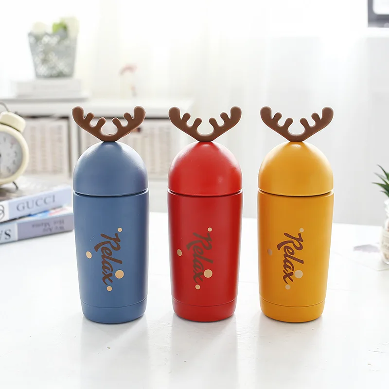 Cartoon fashion Small antlers Thermos Elk stainless steel vacuum flask Leakproof Male and female students gifts Outdoor travel | Дом и сад