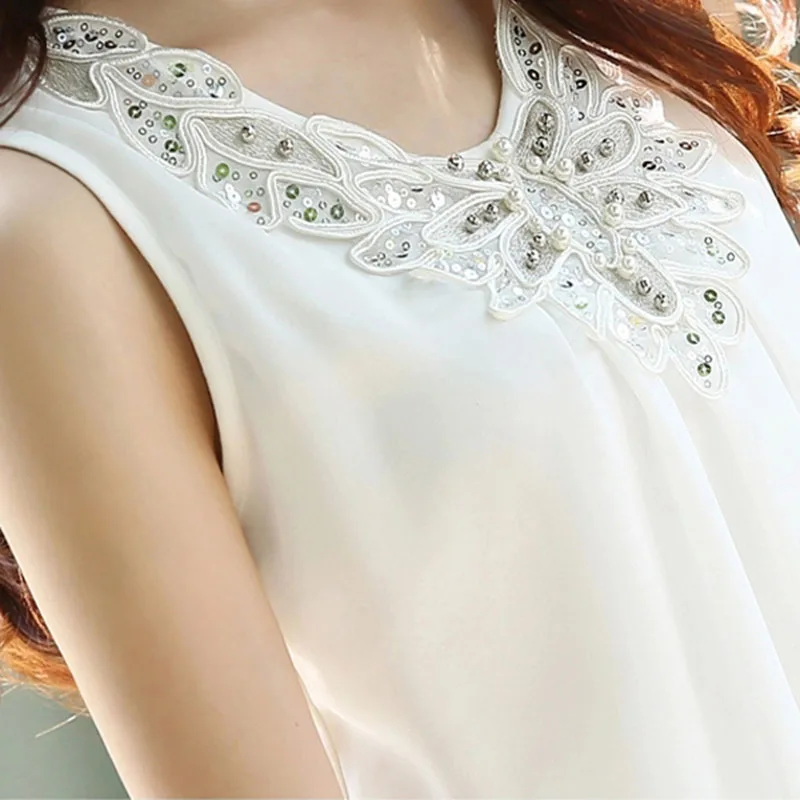 Женская шифоновая блузка белая без рукавов лето 2018 размера плюс |