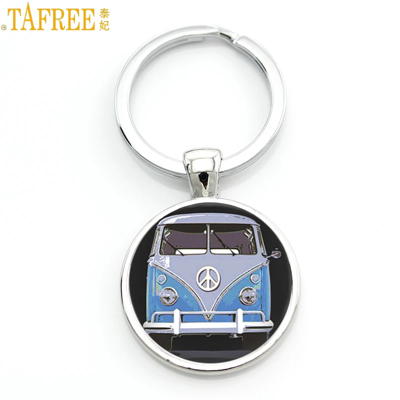 

TAFREE new vintage Hippie Peace Sign Van Bus keychain fashion men women purse bag car pendant key chain ring holder jewelry CT91