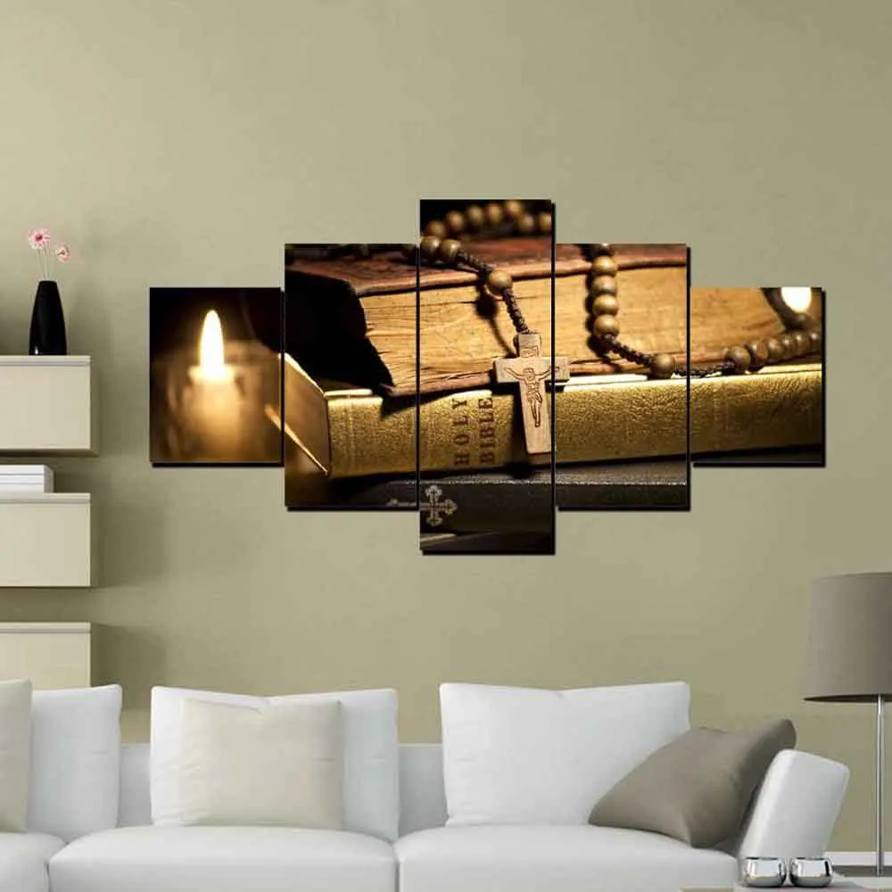 HD Печатные Картины Холст Wall Art модульная плакат 5 Панель Иисус пересечения книги
