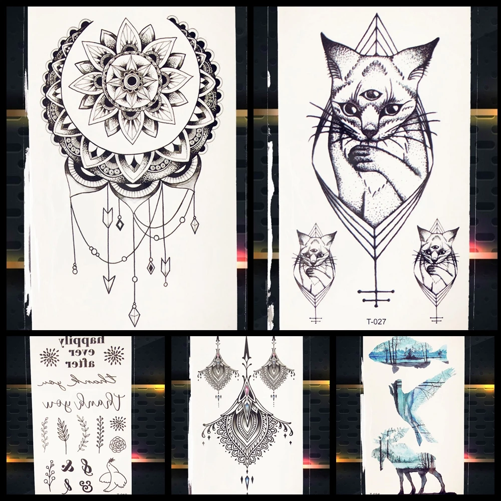Хна Бог кошка геометрические подвески временные татуировки для девочек детей