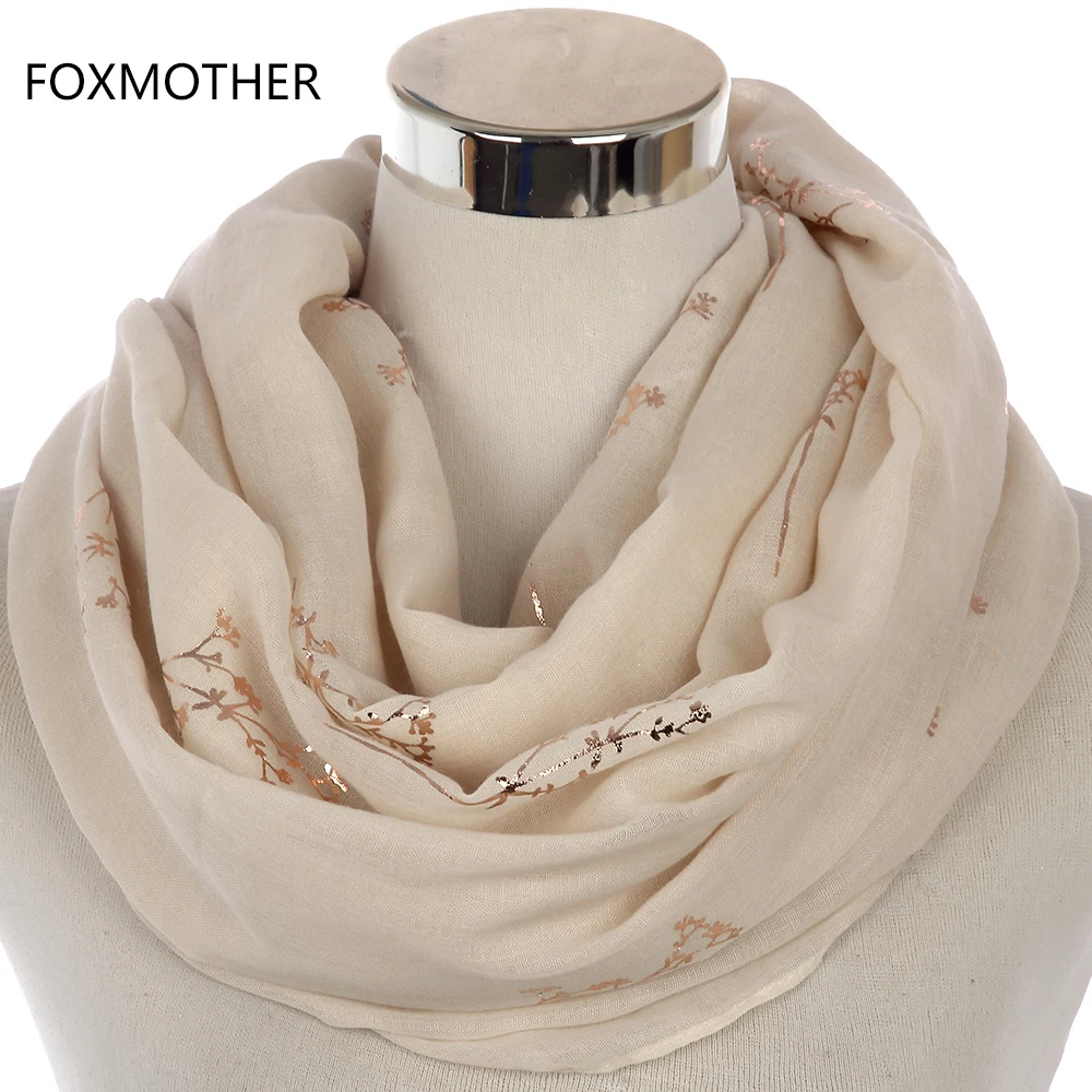 Фото Женский шарф FOXMOTHER, новый дизайн, черный, серый, темно-синий цвет, блестящий цветочный шарф с ветками дерева и знаком бесконечности №4