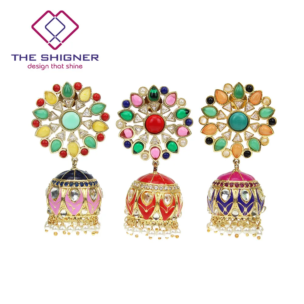 SHIGNER индийский болливуд дизайнер опал Циркон жемчуг Джайпур Meenakari Jhumka Jhumki | Серьги-подвески -32883467638