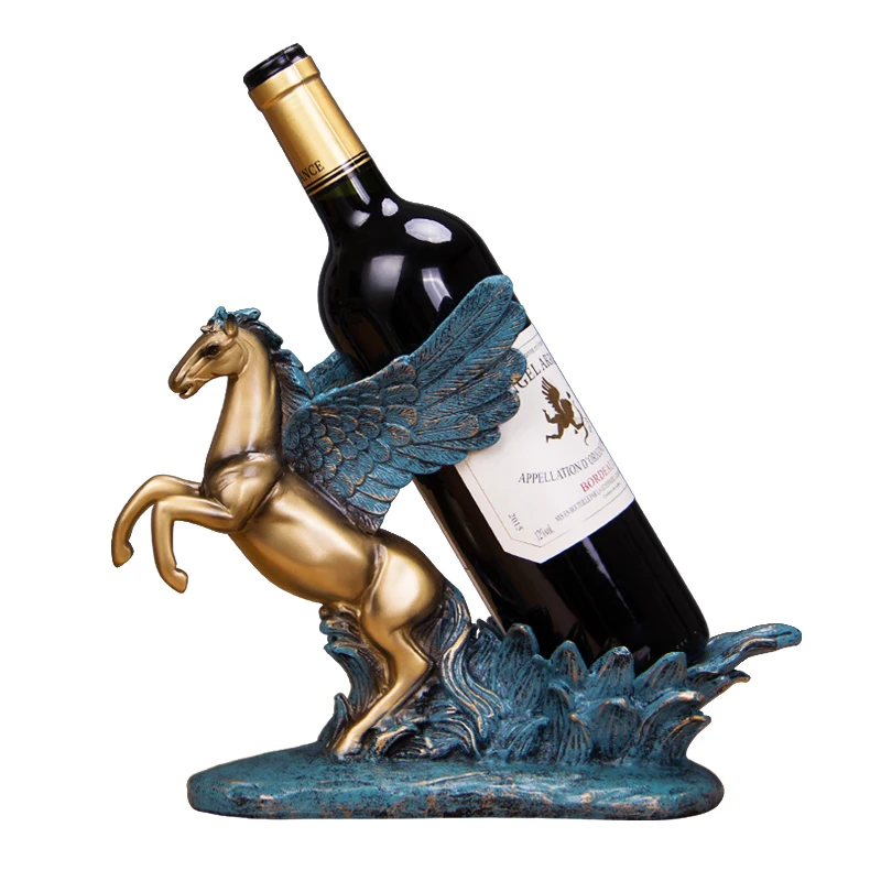 

Antique Pegasus Statue Wine Bottle Holder Decorative Resin Winged Horse Sculpture Wine Rack Constellation Barware Ornament Craft