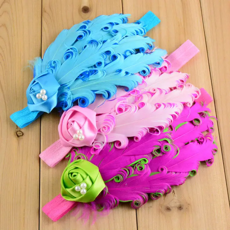 6 шт./лот новый стиль повязка на голову с перьями и розами аксессуары для волос