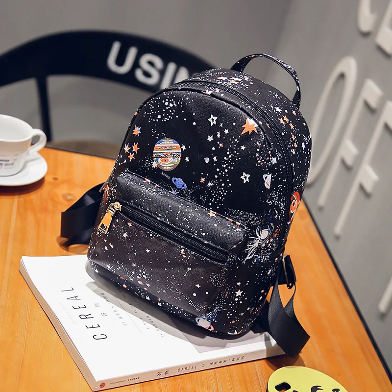 Женский кожаный рюкзак с принтом летающих птиц и звезд Mochila школьные сумки для