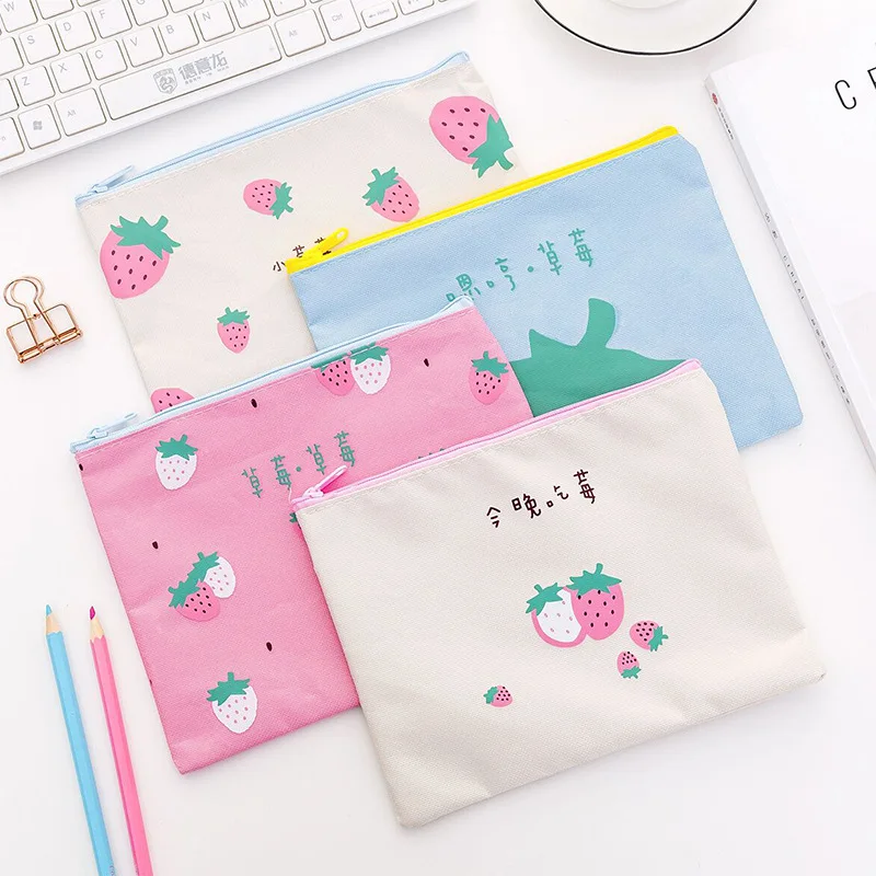 

Coloffice Korean Creative Kawaii Strawberry Oxford Brass File Bag Portable Student Storage Document Bag Pencil Stationery 1PC