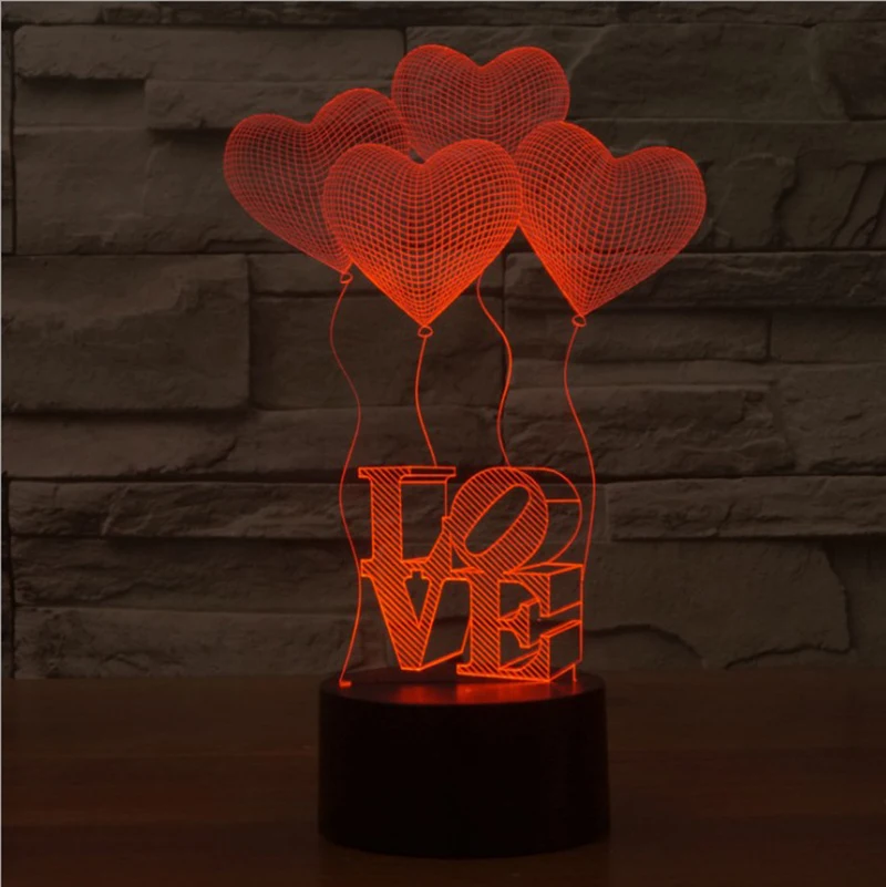 Valentine's day four LOVE3D lights colorful touch vision stereo lights energy saving gradient desk lamp night