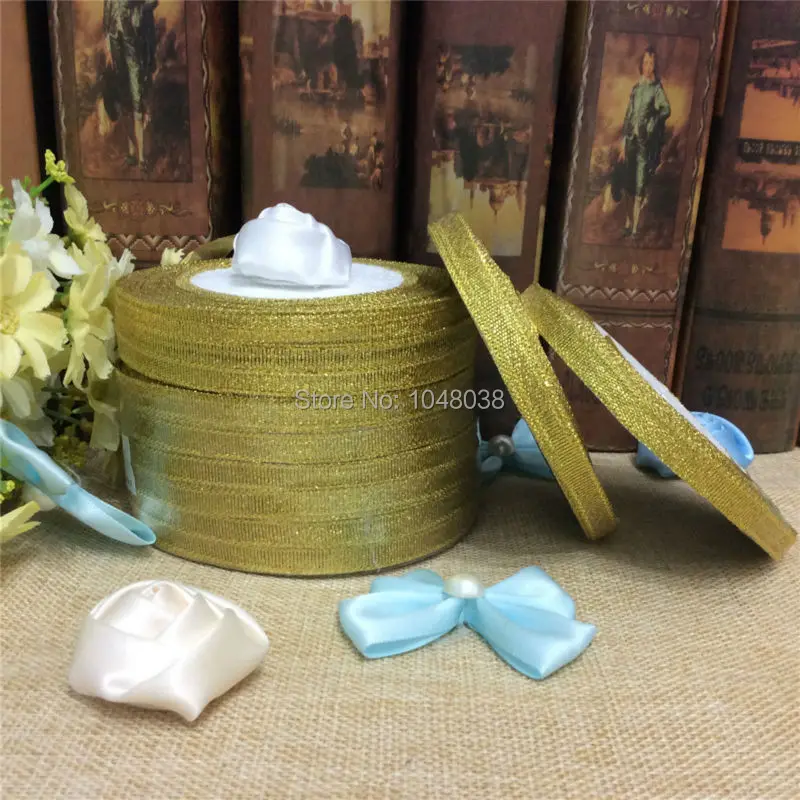 6 мм 25 ярдов/рулон золотой лук ремень лента для ювелирных изделий подарочная