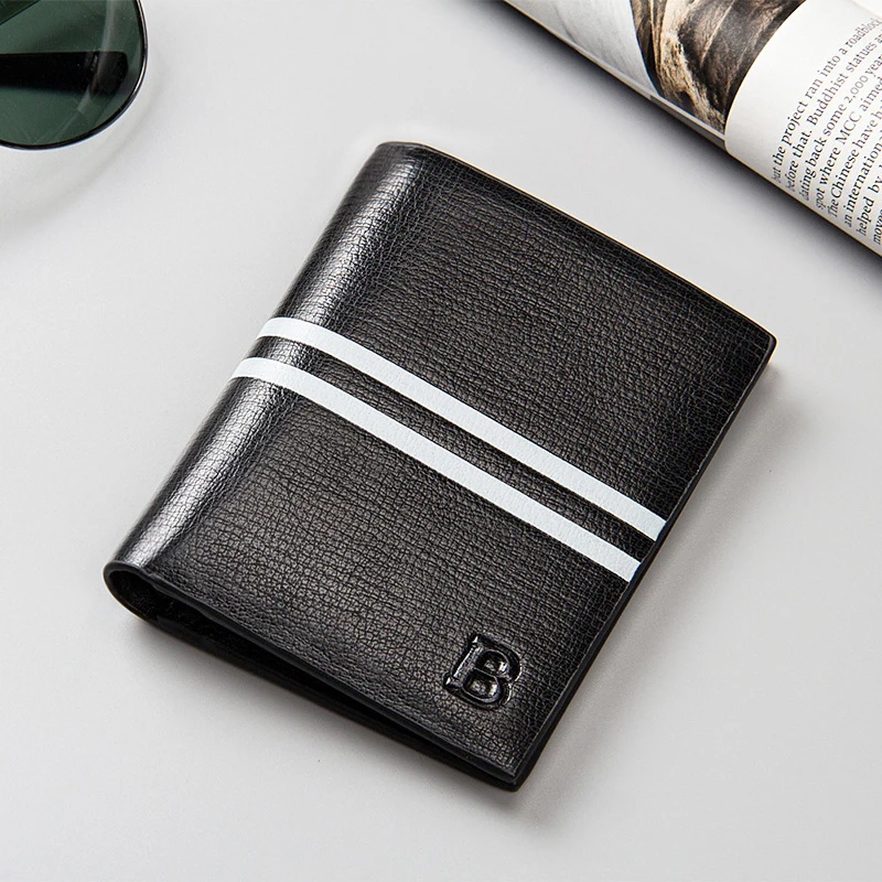 Мужской кошелек в полоску простой дизайнерский кожаный с отделением для карт |
