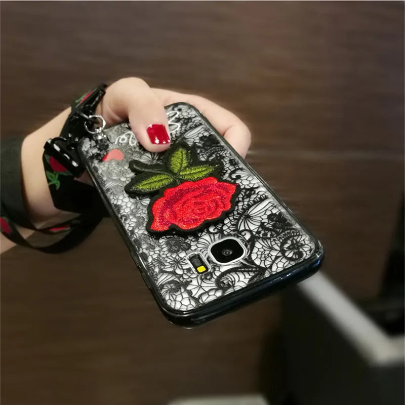 3D рельефный кружевной чехол для телефона Samsung A6 A8 Plus A3 A5 A7 A9 Винтажный Розовый с