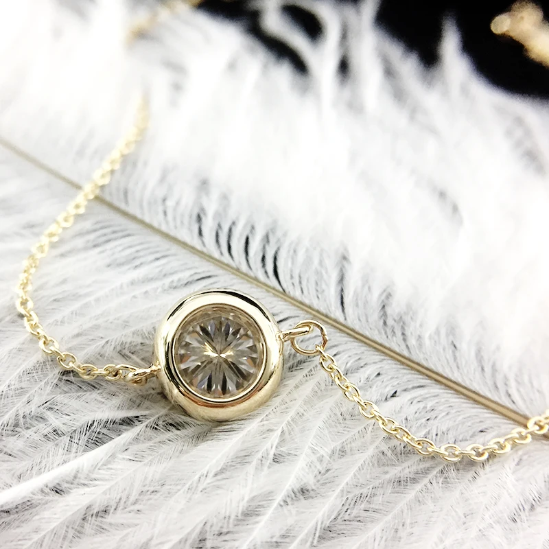 Однотонный 14K 585 Желтое золото 3 карата ct F цвет Moissanite бриллиантовый ободок браслет