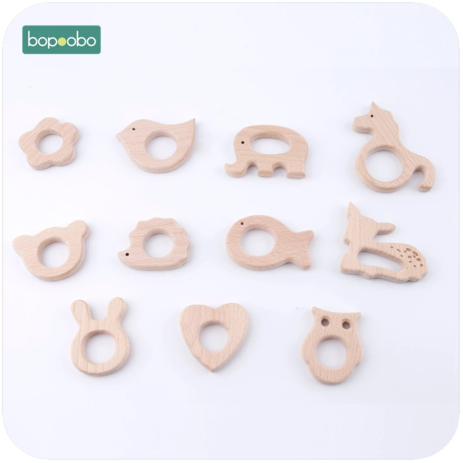 Детские Прорезыватели bopobo, 1 шт., прорезыватель из бука, единорог, рыба, птица, цветок, Монтессори, развивающие игрушки, аксессуары для игры в спортзал, детские игрушки