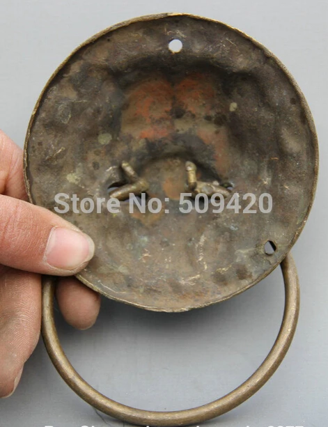 Старинная китайская Бронза Медь фэншуй Богатство Статуэтка голова льва маска