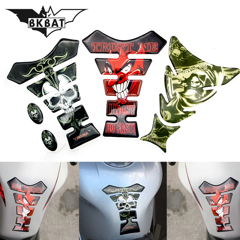 3D мотоцикл Fishbone Наклейка Танк Pad протектор череп гоночный автомобиль StickerFor Kawasaki
