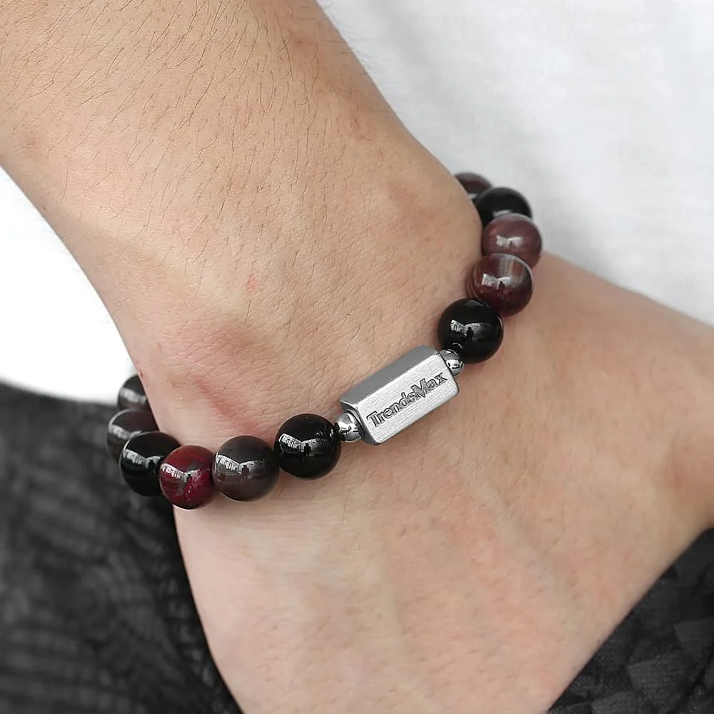 10mm Mens Bracelets Petrified Wood Natural Onyx Stone Stretch Stainless Steel Bead for Men LTBB0020210MM_9 | Украшения и