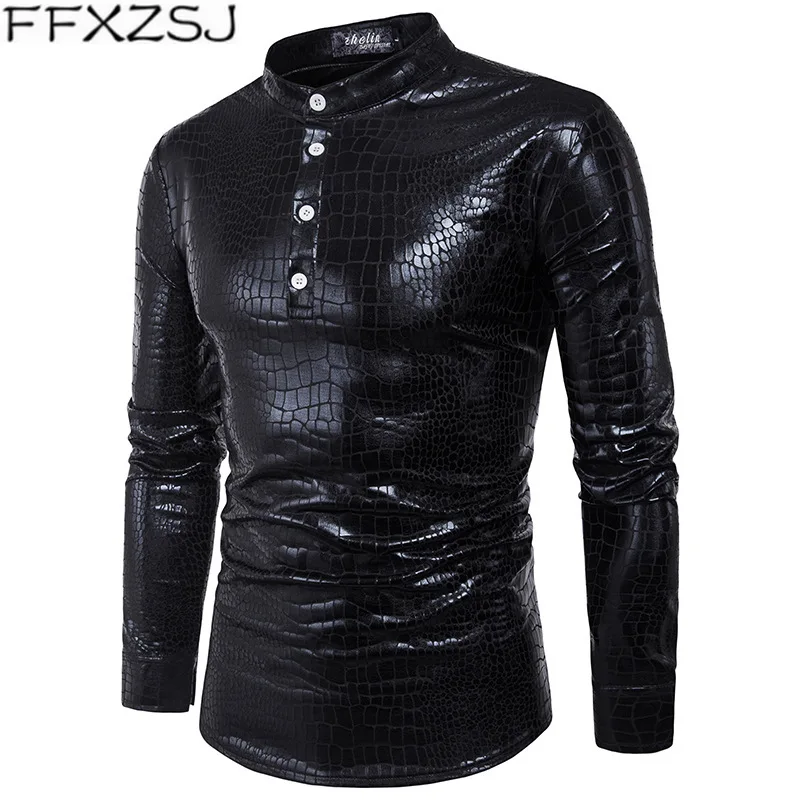 

Shiny Shirt Men 2019 Night Club Men Shirt Long Sleeve Slim Fit Male Shirt Chemise Homme Casual Stand Collar Mens Dress