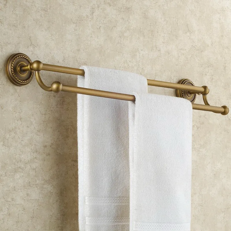 Двойная вешалка для полотенец ванной комнаты античная латунная настенная банных