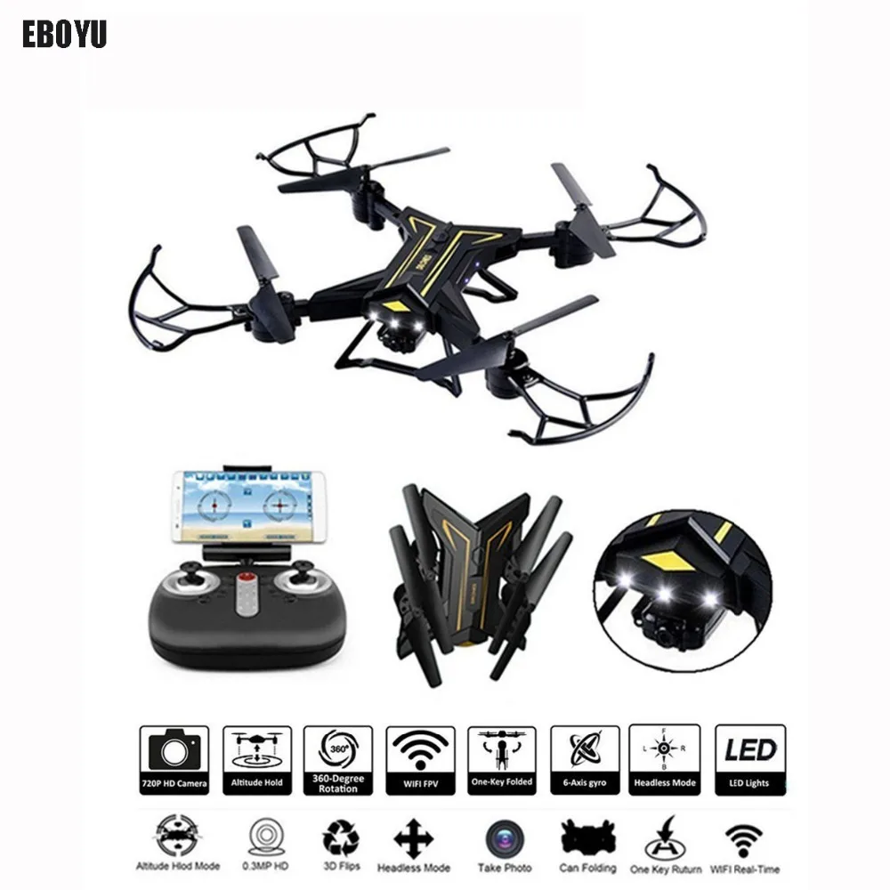 

EBOYU KY601 2.4Ghz Foldable Drone RC Selfie Drone w/ Wifi FPV 720P HD Camera Altitude Hold & Headless Mode RC Quadcopter Drone