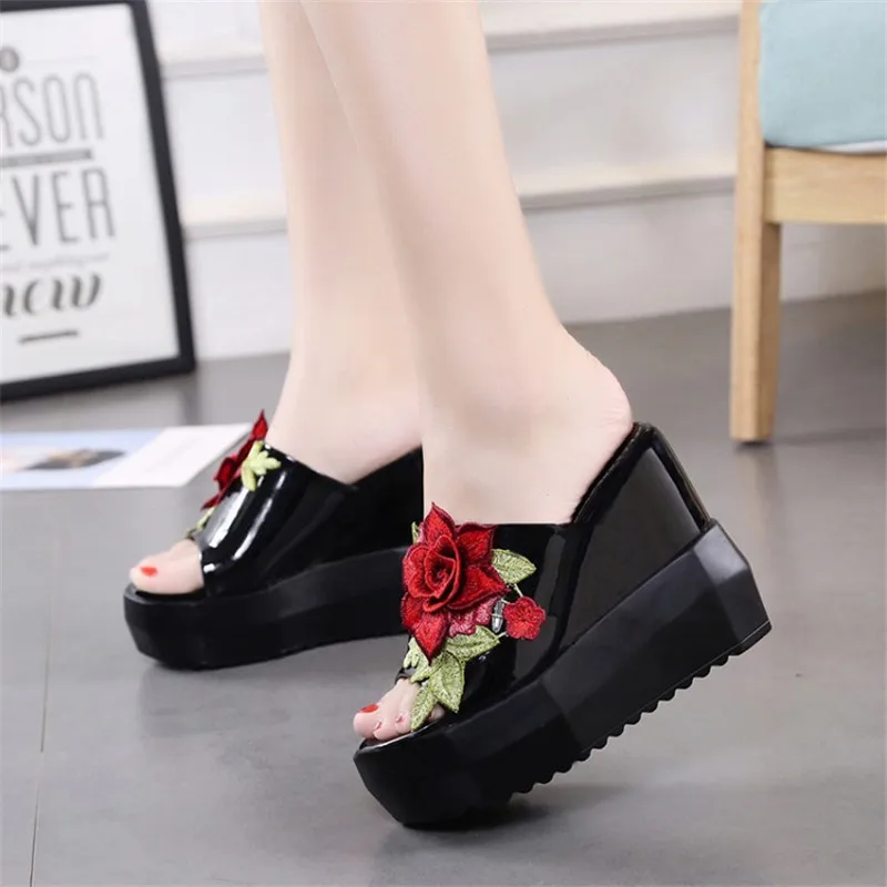 Embroidery Wedges Slipper Sexy Platform Slippers Sandalen 2019 Female Fish Mouth Summer Women Thick-soled Slope Heels | Обувь
