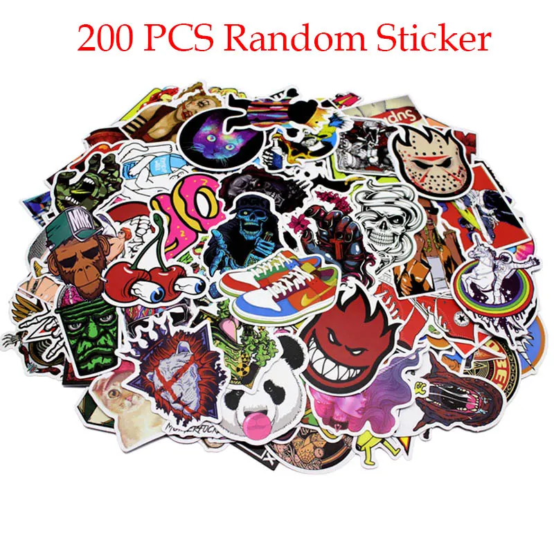 200 Random Sticker 200 шт. случайный Винил Скейтборд Футляр шлем Стикеры наклейка ATV мотоцикла Наклейки для автомобиля Мода Rossi забавные Стикеры бомба - Цвет: 200 Random Sticker