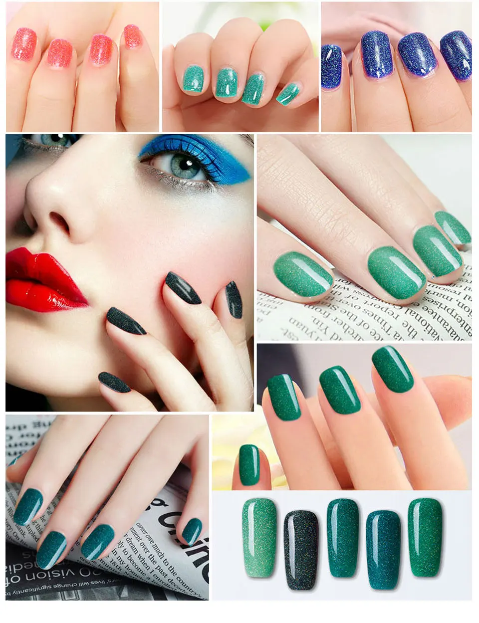 Modelones Neon Glitter Led Nail Gel Polish Soak Off Blue Color Glitter UV Nail Varnish Lacquer Long Lasting Sequins Hybrid Gel