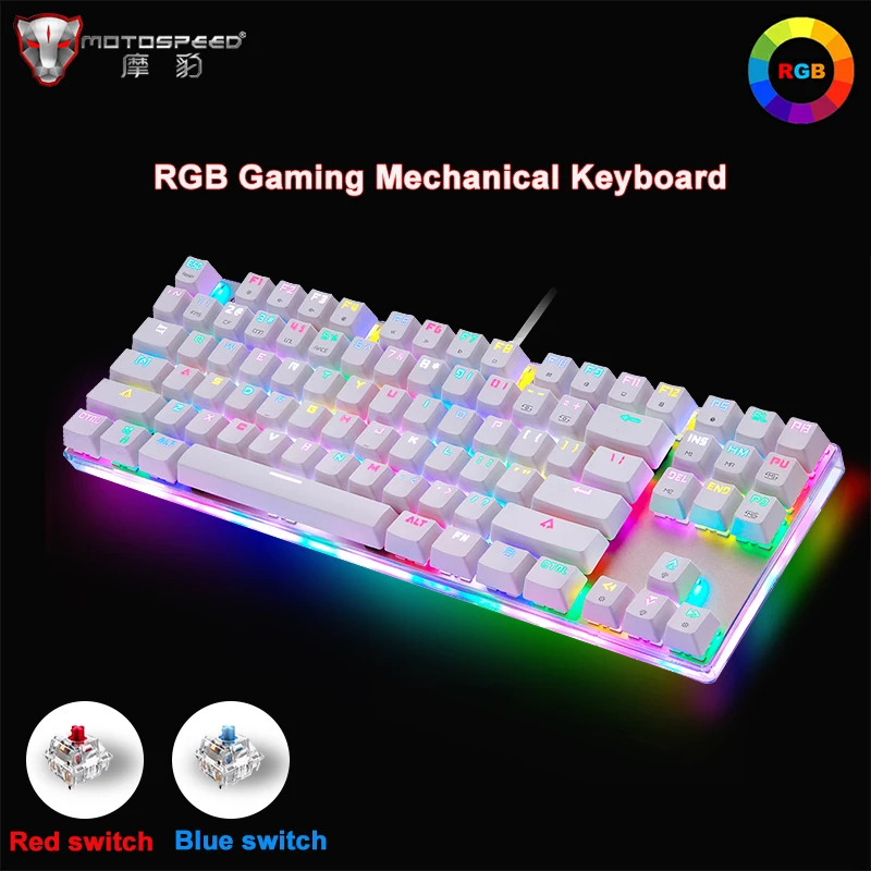 

Игровая механическая клавиатура Motospeed K87S, английская/Русская/испанская RGB-подсветка, 87 клавиш Светодиодный светодиодная подсветка, синий/кр...