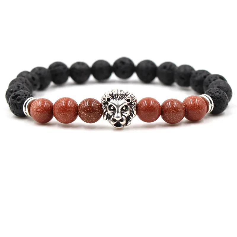 Для мужчин женщин jewelry Браслеты черная лава Исцеление природа камень лев Йога бисером мяч цепи браслет