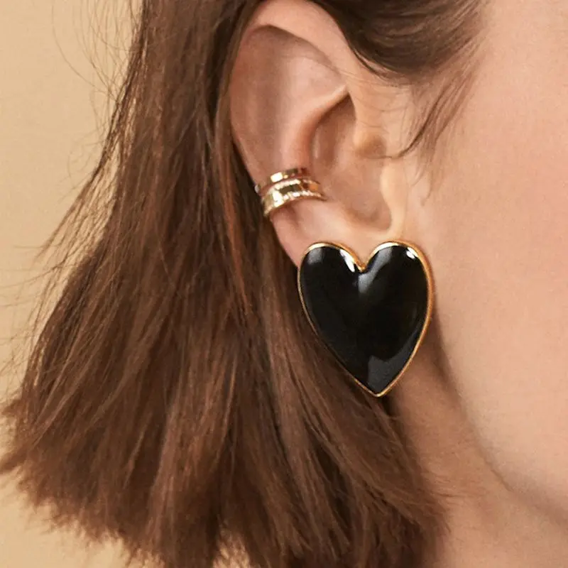 

Enamel Big Love Heart Stud Earrings For Women Bohemian Fashion Jewelry Gift
