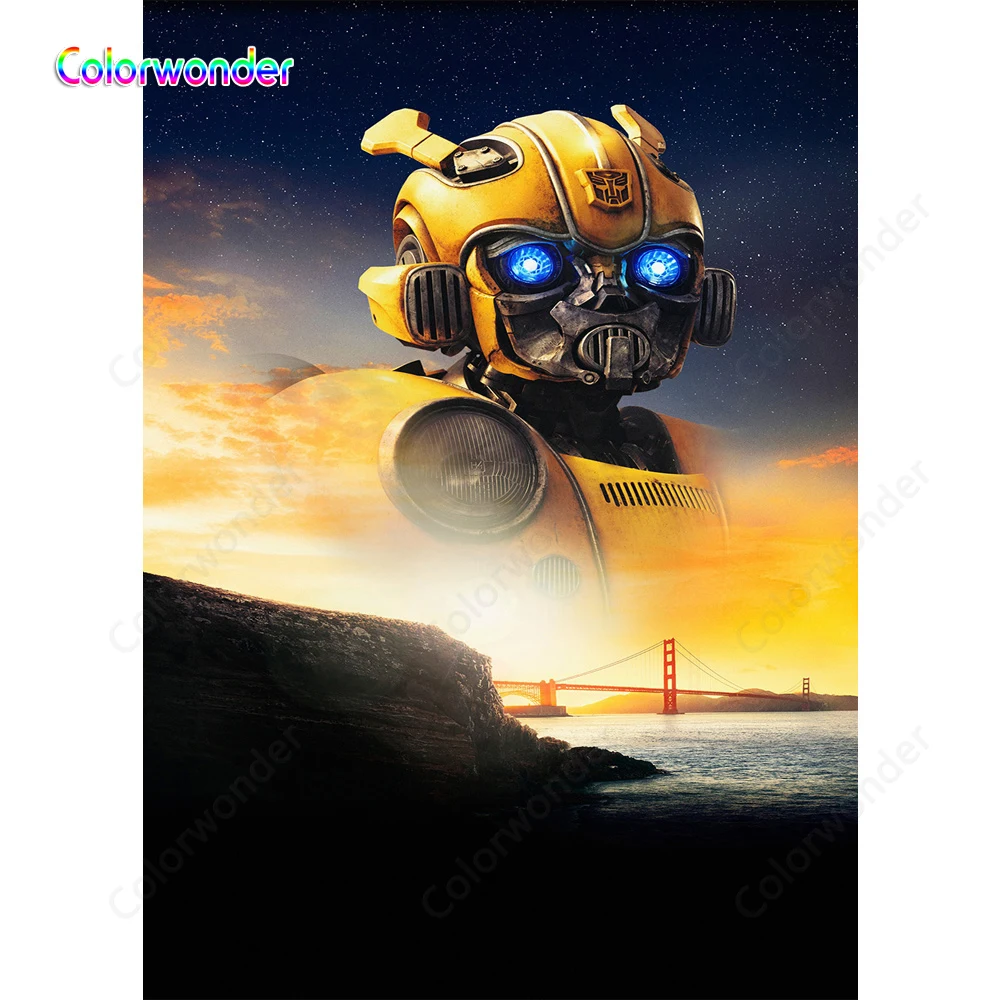 Фоны для фотографий желтый Autobot Bumblebee мерцающие звезды с городским пейзажем