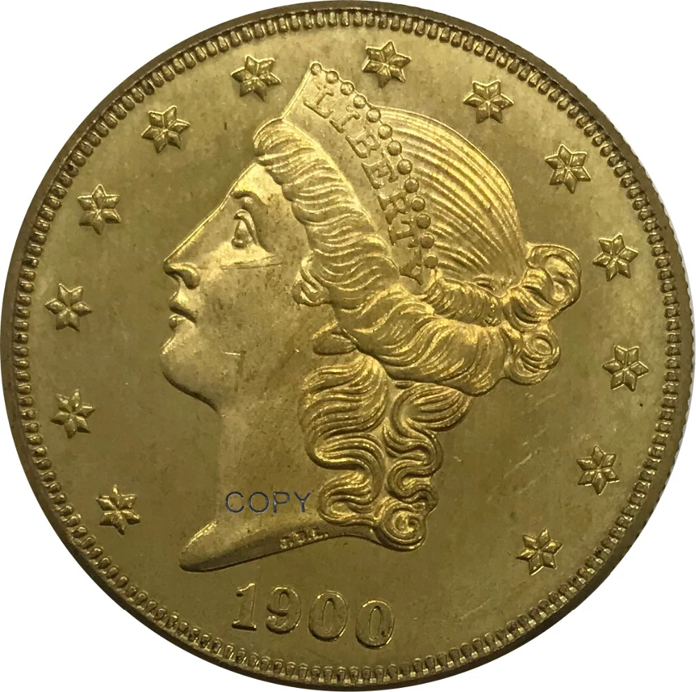 

Коллекционные монеты 1900 года в США, 20 двадцати долларов, голова свободы, двойной Орлан с девизом, золотая монета, латунные монеты, копия