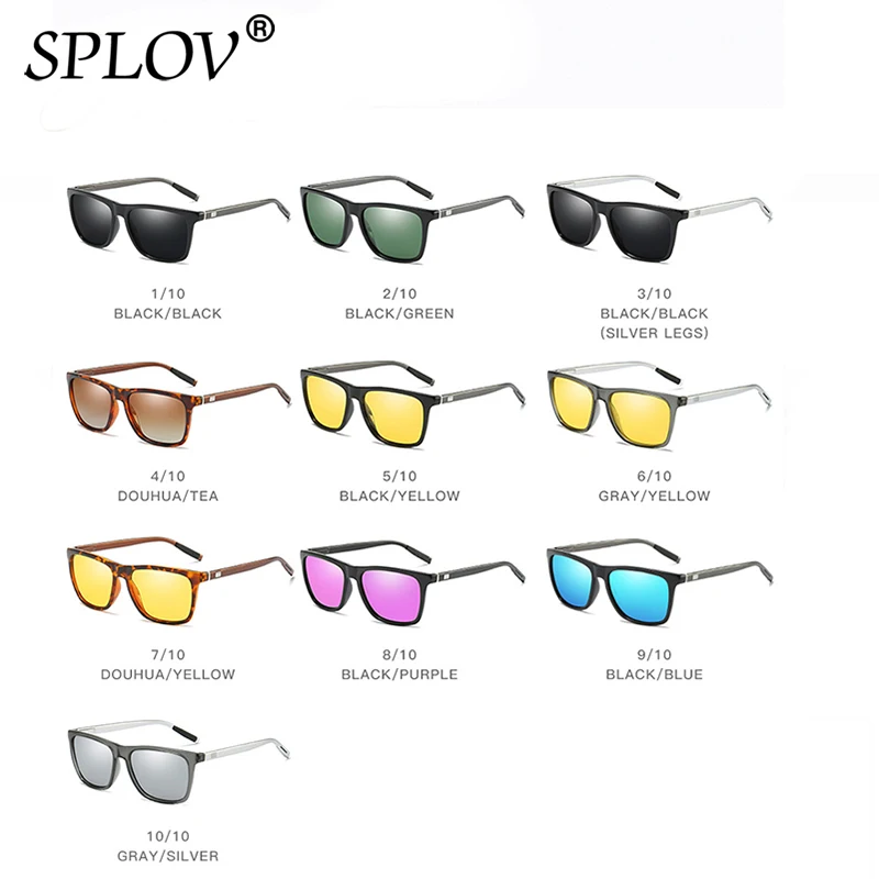 Солнцезащитные очки SPLOV Classic Square из алюминиевого магния с пружинными шарнирами и поляризационными линзами UV400 для мужчин и женщин винтажного стиля для вождения.
