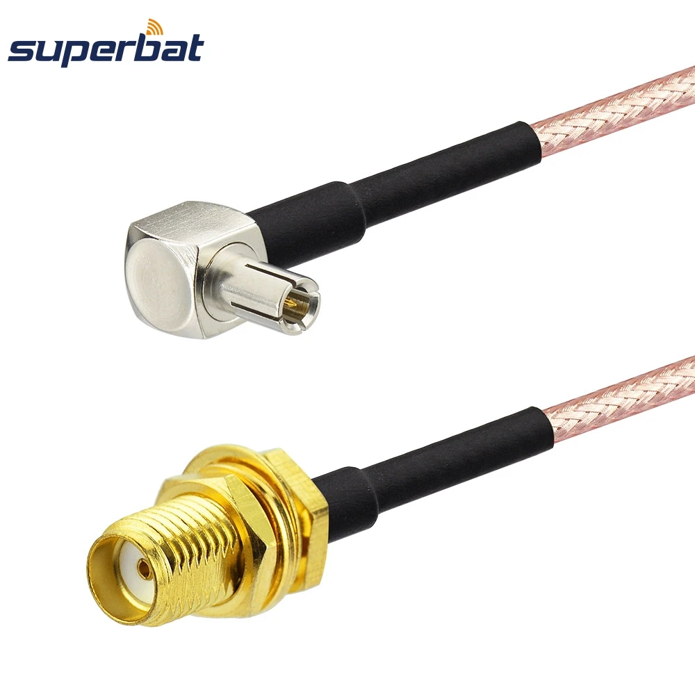 Superbat UMTS Antenna Pigtail Cable SMA Bulkhead Female Straight to TS9 Right Angle Male for ZTE MF633+ MF633BP+ MF645 MF668