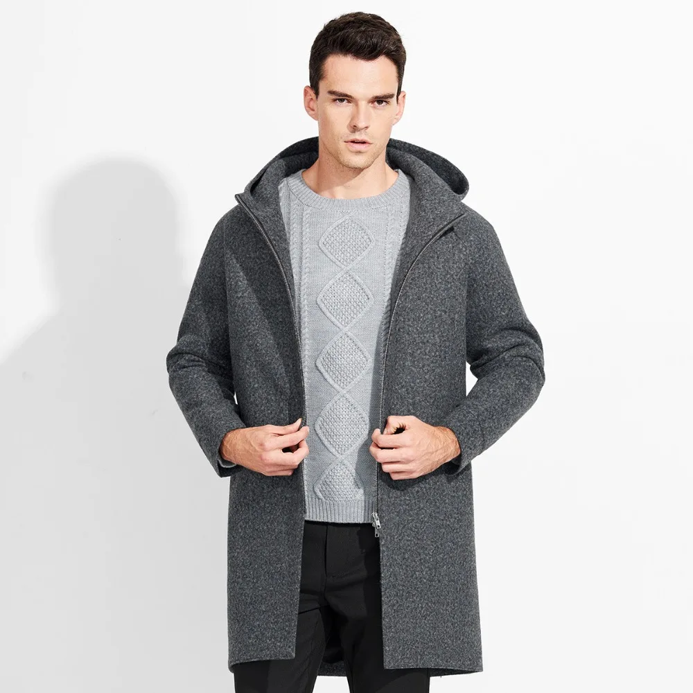 

brand high quality 2018 trench coat long windbreaker with zipper men loose autumn new spring deep grey casual business man coat