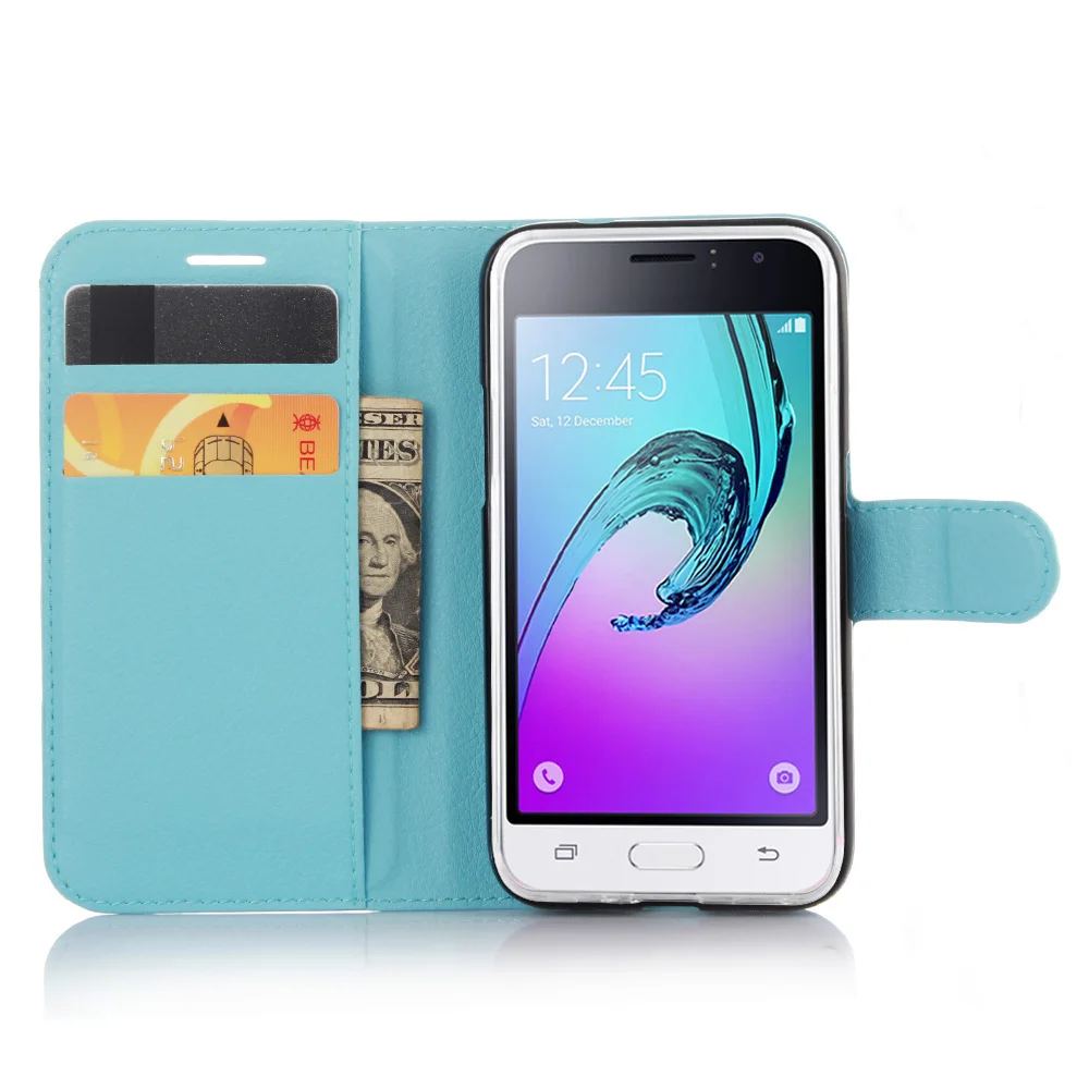 Чехол-книжка для Samsung Galaxy J120 J1 (2016) кожаный с рисунком личи отделением карт черный
