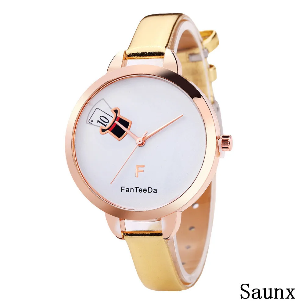 FanTeeDa женские часы с аналоговым сплавом Reloj hombre кожаный ремешок уникальные