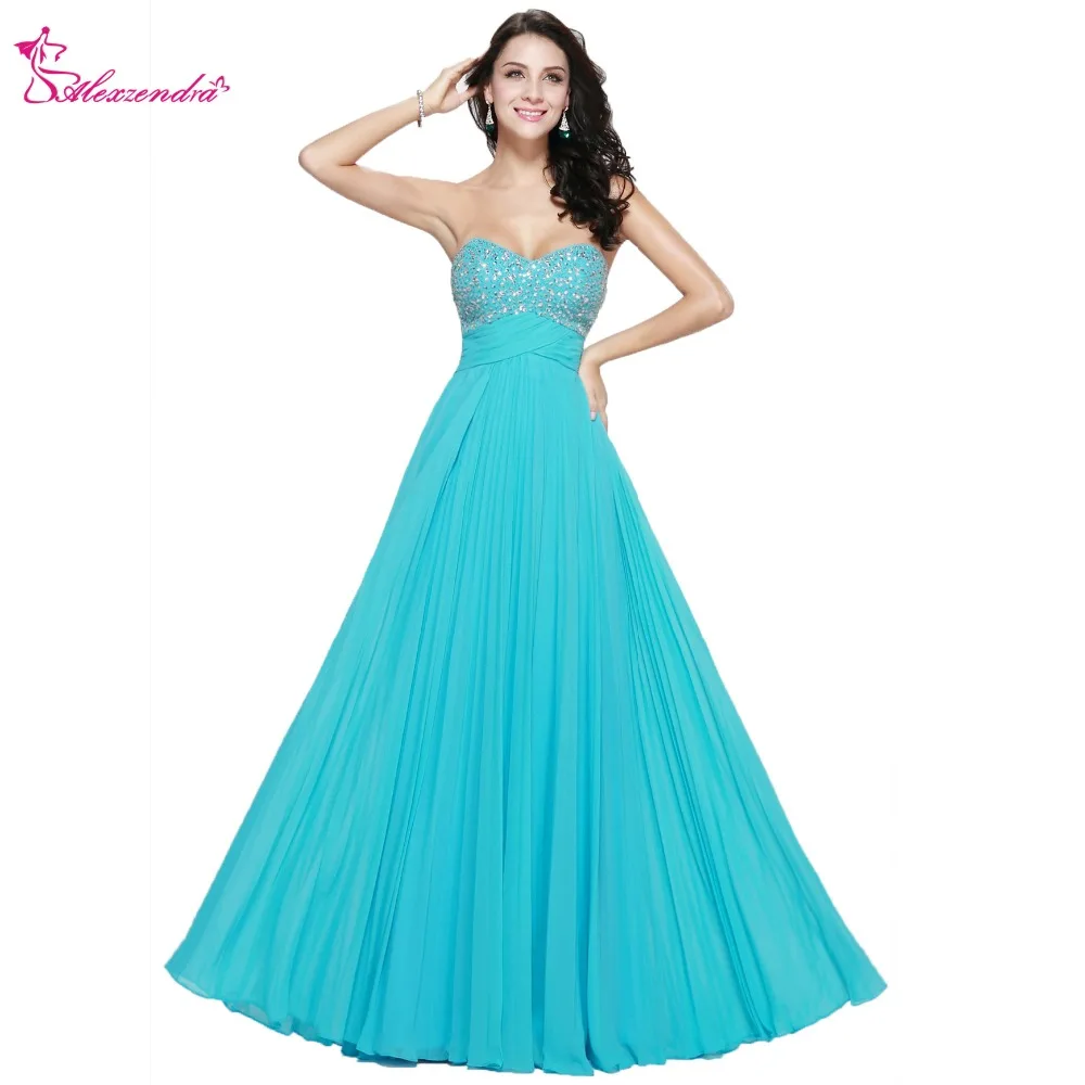 

Alexzendra Beads Sweetheart Chiffon Long Prom Dresses Plus Size Evening Dress Party Dress for Girls