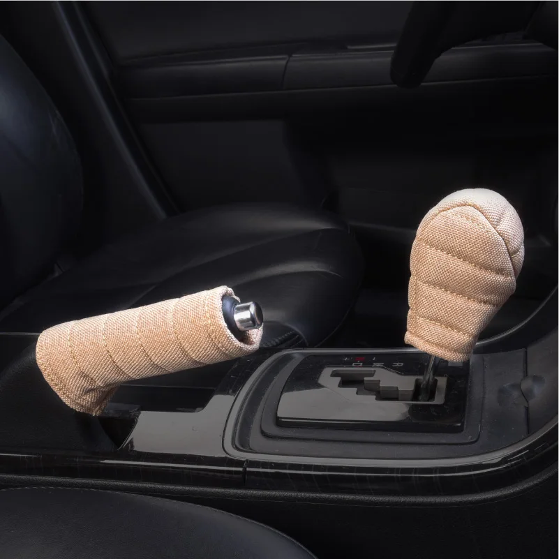 

Car Styling Flax Car Handbrake Cover Gear Shift Collars Breathable 4 Seasons Linen Car Gear Shift Cover Six Colors Auto 1 Set