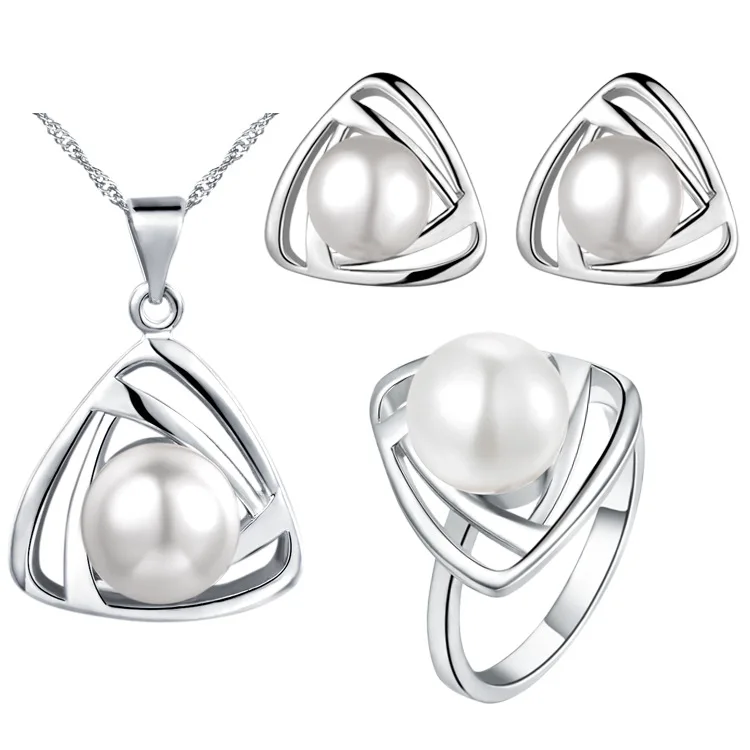 Кулон ожерелье серьги кольцо 925 новый набор на заказ жемчужный два цвета